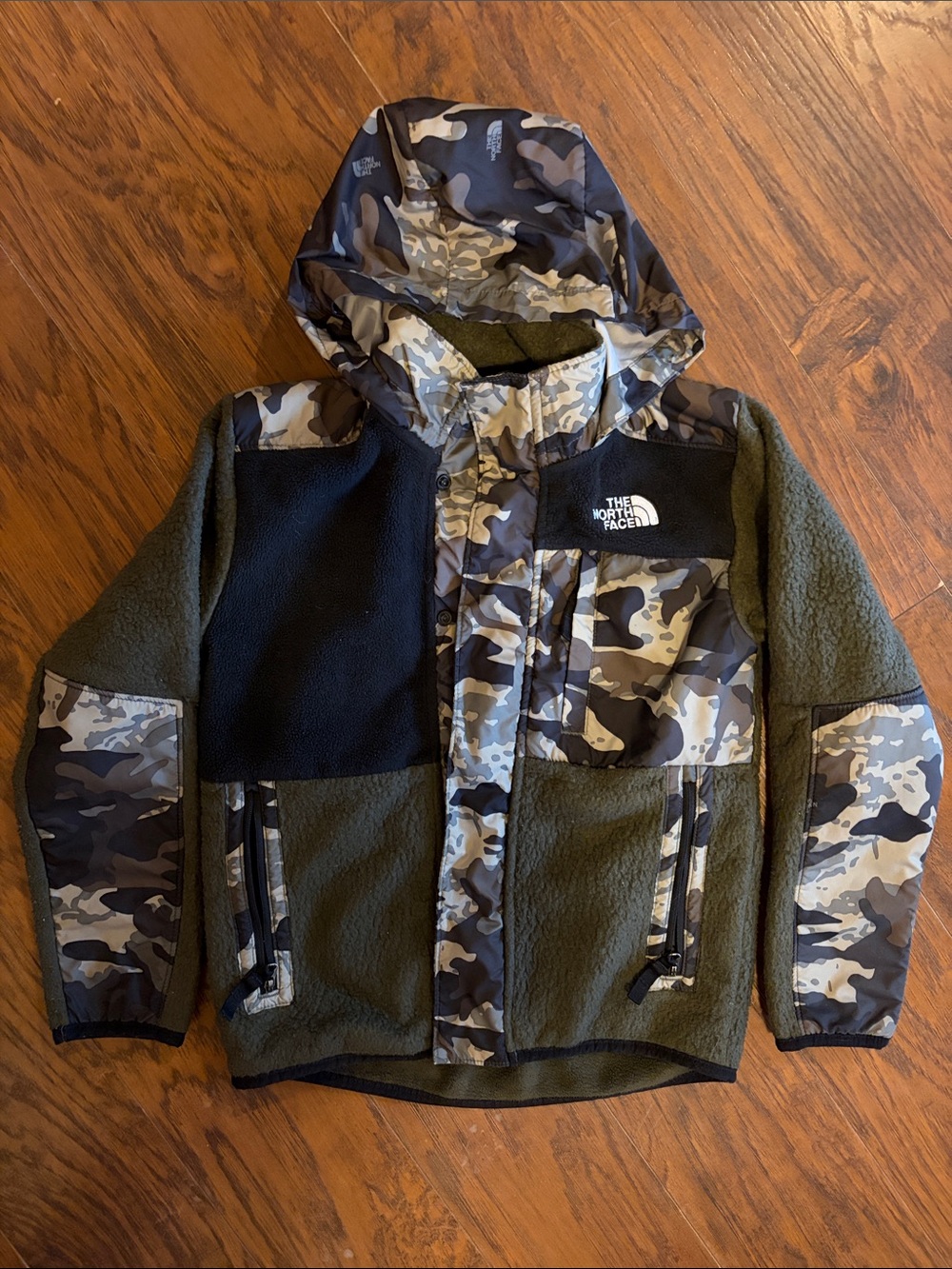 The North Face Kids Olive Green & Camo Fleece Hooded Jacket